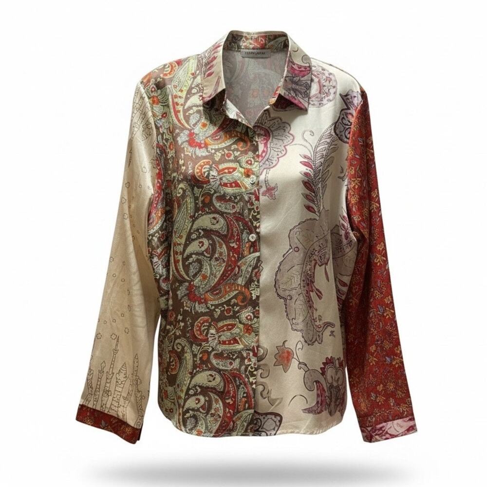 MISSLOOK Patchwork Paisley Button-Up Shirt | Women’s 3XL |‎ Boho Chic